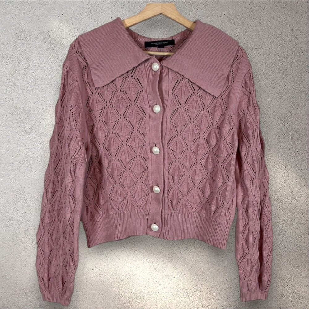 Marc New York Womens Coquette Cardigan Sweater Size M Dusty Pink Pearl Button
